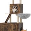 Hidden Litter Box Enclosure with Large Cat Tree 57.5 Inch 2-in-1 Modern Multi-Level Pussy Tower Condo Toilet Furniture with Hammock Sisal Scratching Posts Plush Perch to Climb Scratch Sleep Play