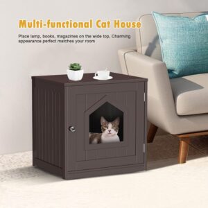 Alternative view of Cat Litter Box Enclosure Litter Box Furniture Hidden Wooden Washroom Litter Box Cabinet Indoor Cat House Side End Table Nightstand (Coffee)