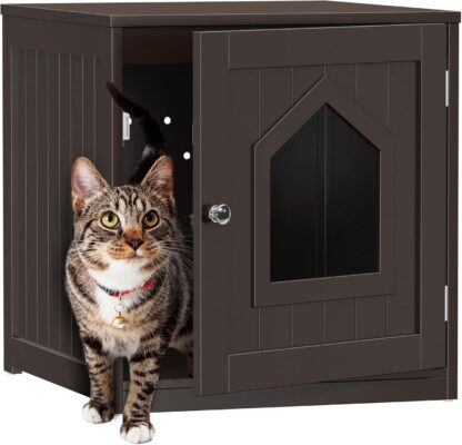 Cat Litter Box Enclosure Litter Box Furniture Hidden Wooden Washroom Litter Box Cabinet Indoor Cat House Side End Table Nightstand (Coffee)